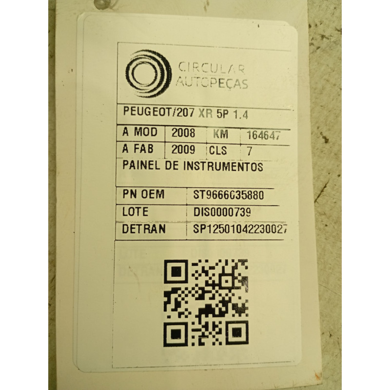 PAINEL DE INSTRUMENTOS PEUGEOT 207 XR 1.4 FLEX 8V 2008/2009