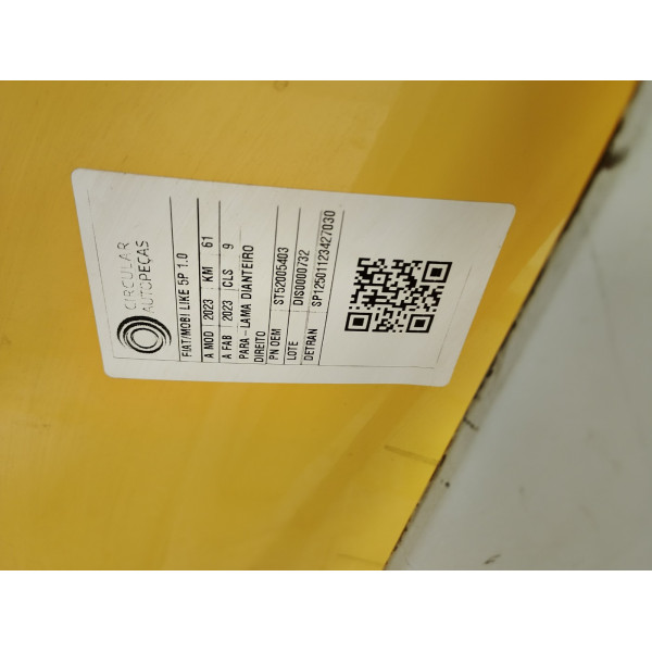 PARA-LAMA DIANTEIRO DIREITO AMARELO FIAT MOBI LIKE 1.0 2023