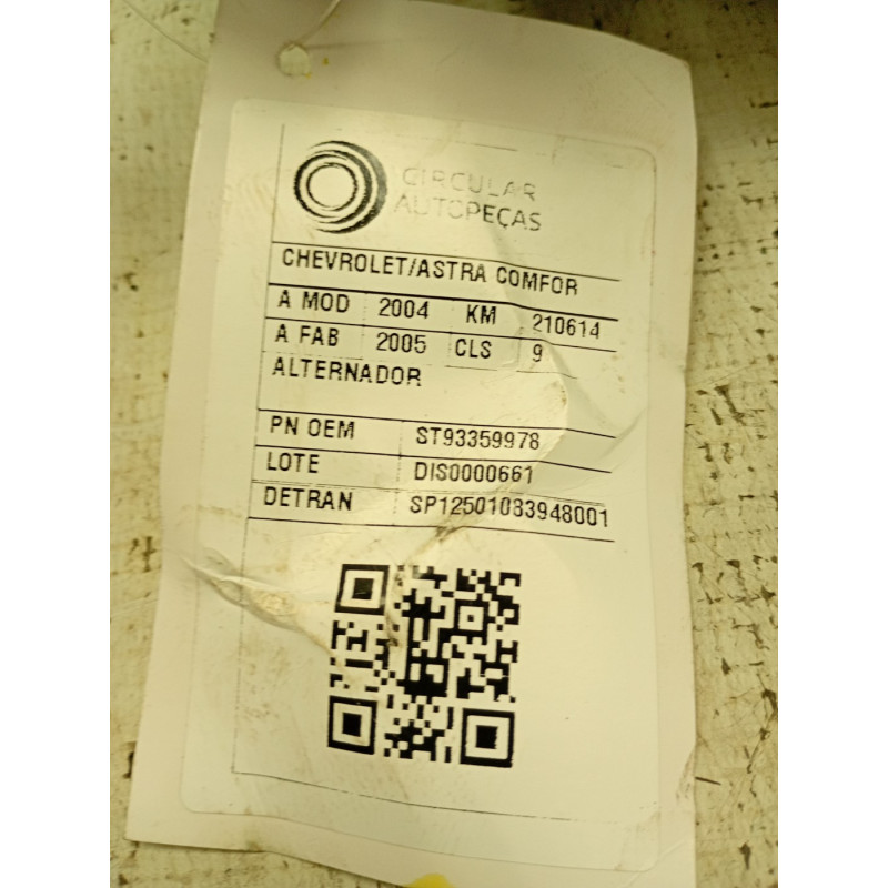 ALTERNADOR CHEVROLET ASTRA COMFORT 2.0 MPFI FLEX 2004/05