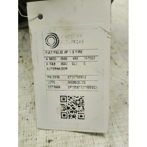 ALTERNADOR FIAT PALIO 1.0 FIRE FLEX 2006/2007