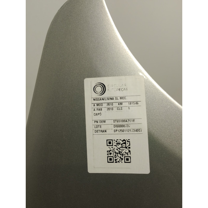 CAPÔ PRATA NISSAN LIVINA SL 1.6 16V FLEX FUEL 2010