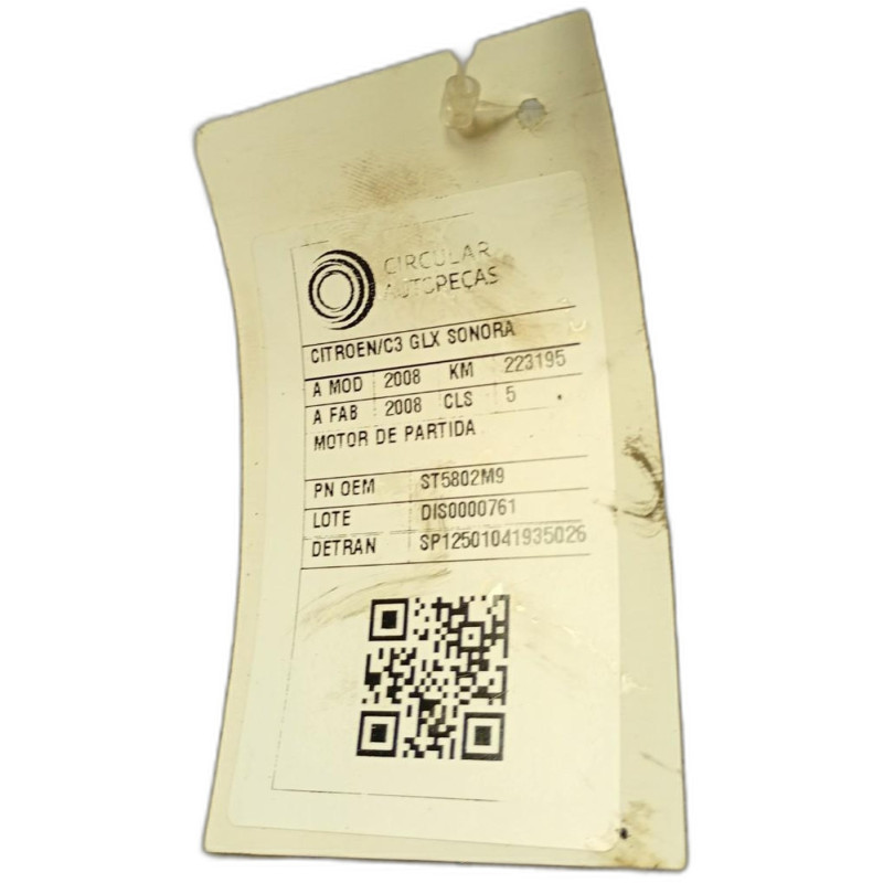 MOTOR DE PARTIDA CITROËN C3 GLX/GLX SONORA 1.4 2008