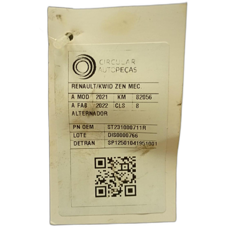 ALTERNADOR RENAULT KWID  ZEN 1.0 FLEX 12V 2021/2022