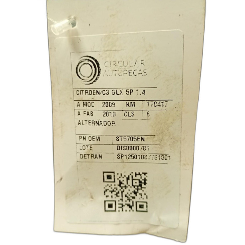 ALTERNADOR CITROEN C3 GLX 1.4 FLEX 8V 5P 2009/10