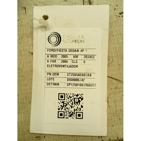 ELETROVENTILADOR FORD FIESTA SED. 1.6 8V FLEX 4P 2005/2006