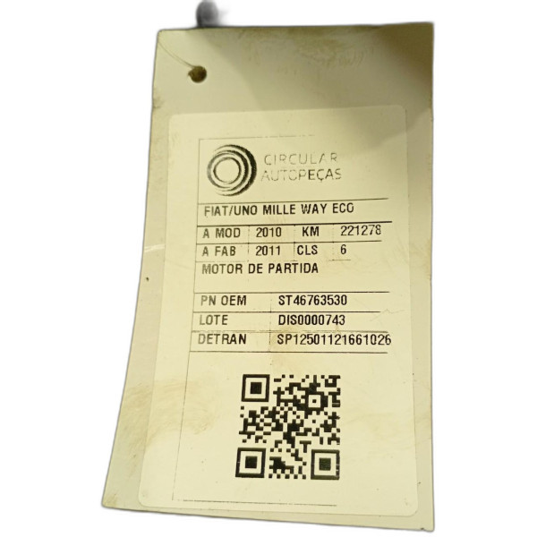 MOTOR DE PARTIDA FIAT UNO MILLE WAY ECONOMY 2010/2011