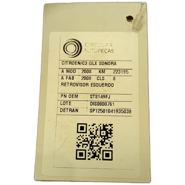 RETROVISOR ESQUERDO CINZA CITROËN C3 GLX/GLX SONORA 1.4 2008