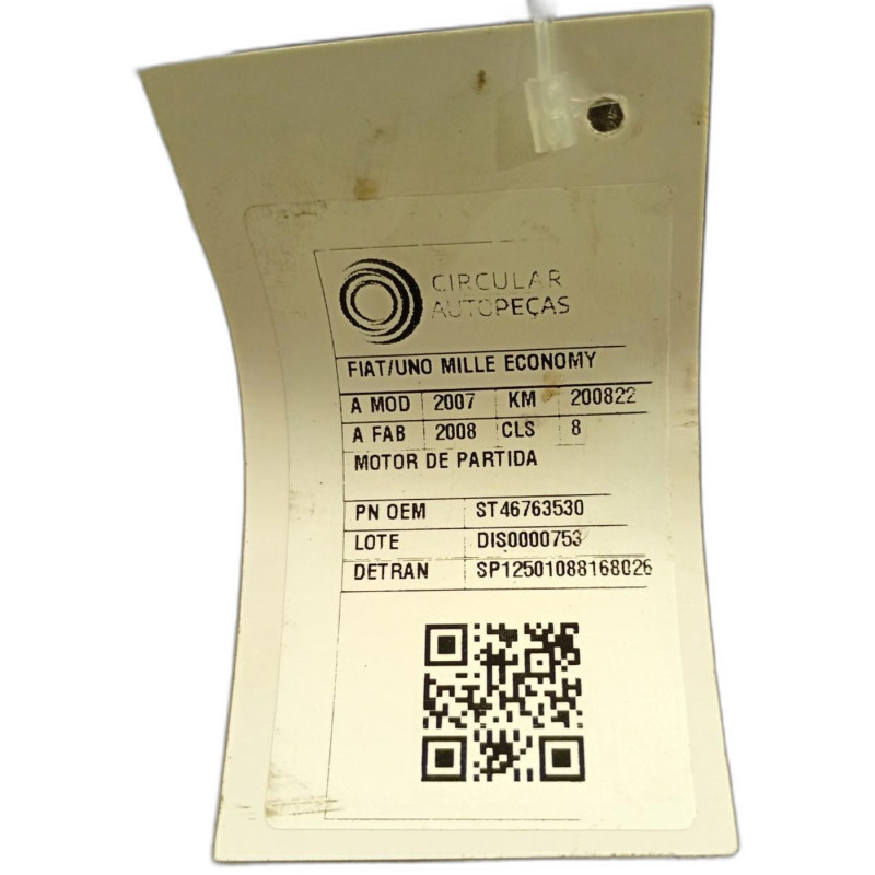 MOTOR DE PARTIDA FIAT UNO MILLE 1.0 FIRE ECONOMY 2007/2008