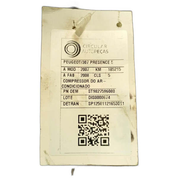 Compressor Ar 208 2008 C3 C4 307 1.5 1.6 2.0 2007/25 CSensor