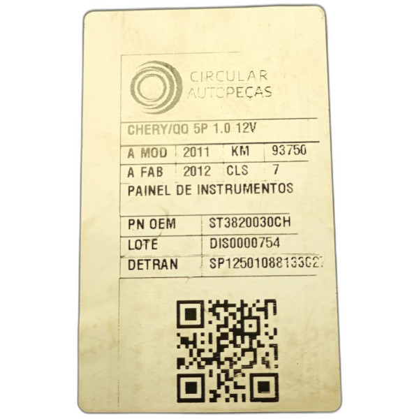 PAINEL DE INSTRUMENTOS CHERY QQ 1.1/1.0 12V 69CV 5P 2011/12