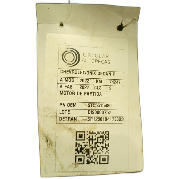 MOTOR DE PARTIDA CHEVROLET ONIX SEDAN PLUS LTZ 1.0 TB 2022