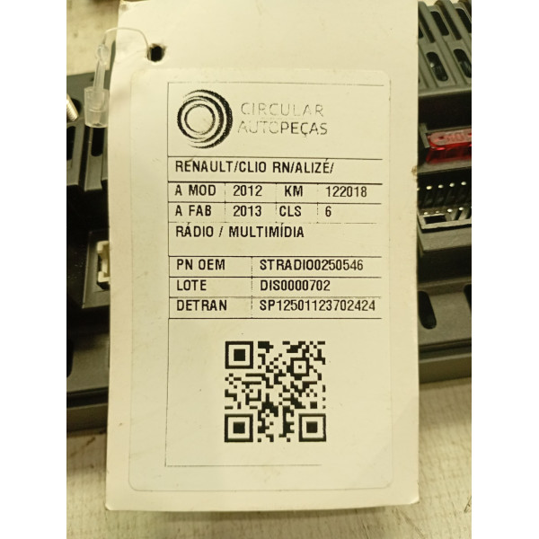 MULTIMÍDIA RENAULT CLIO RN/ALIZÉ/EXPR 1.0 2012/2013