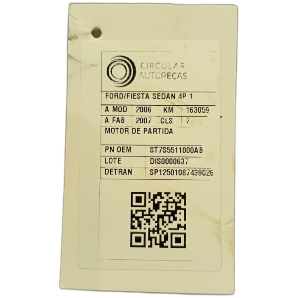 MOTOR DE PARTIDA FORD FIESTA SEDAN 1.6 8V FLEX 2006/2007
