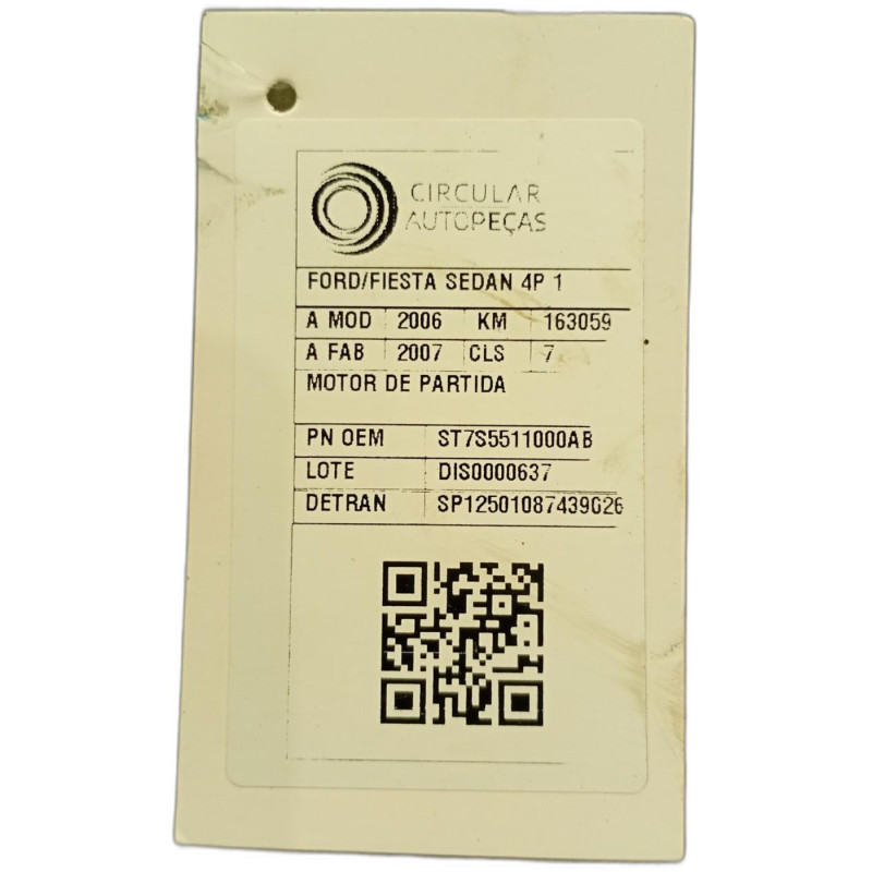 MOTOR DE PARTIDA FORD FIESTA SEDAN 1.6 8V FLEX 2006/2007