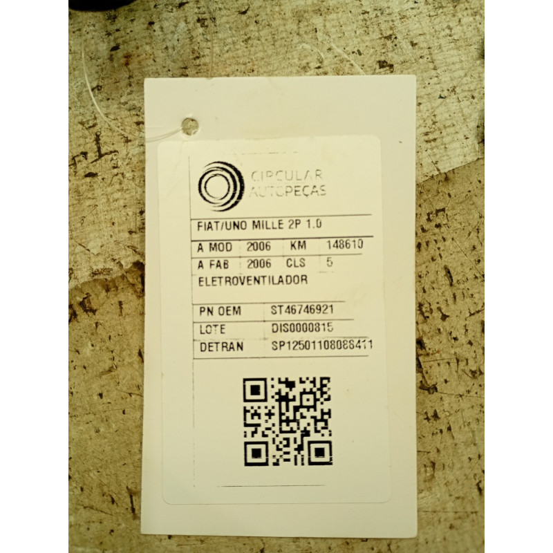 ELETROVENTILADOR FIAT UNO MILLE 1.0 F.FLEX 2006/2006