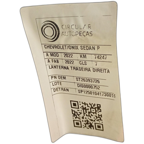 Lanterna Traseira Direita Onix Plus 2020 a2025 canto S/Led