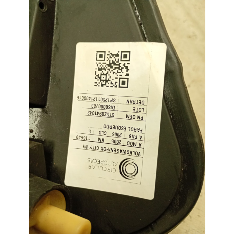 FAROL ESQUERDO VOLKSWAGEN FOX CITY 1.0 MI 2005/2006