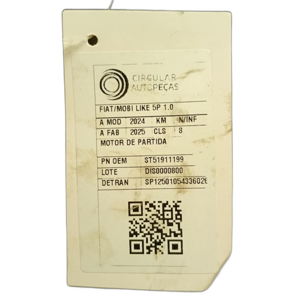 MOTOR DE PARTIDA FIAT MOBI LIKE 1.0 FIRE 2024/2025