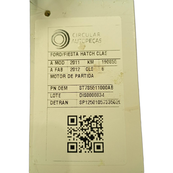 MOTOR DE PARTIDA FORD FIESTA 1.0 8V FLEX/CLASS 2011/2012