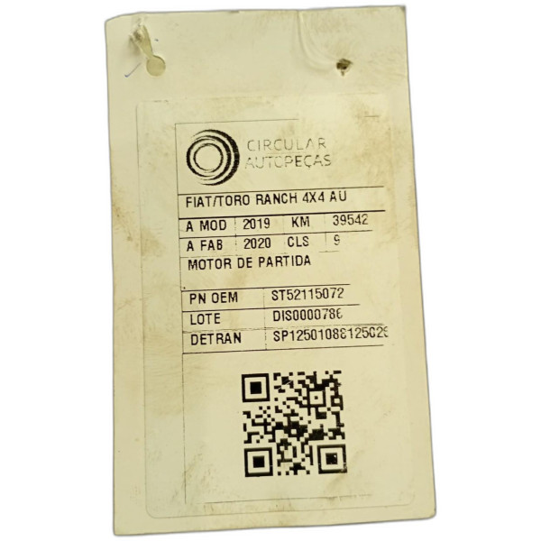 MOTOR DE PARTIDA FIAT TORO RANCH 2.0 16V 4x4 2019/2020