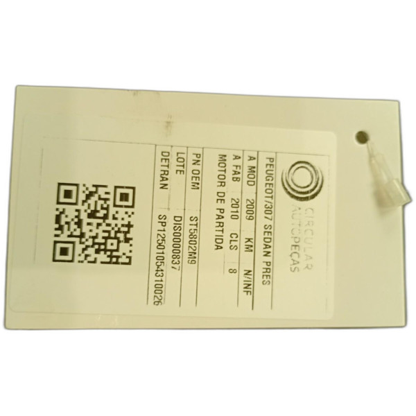MOTOR DE PARTIDA PEUGEOT 307 SED. PRESENCE 1.6 FLEX 09/10