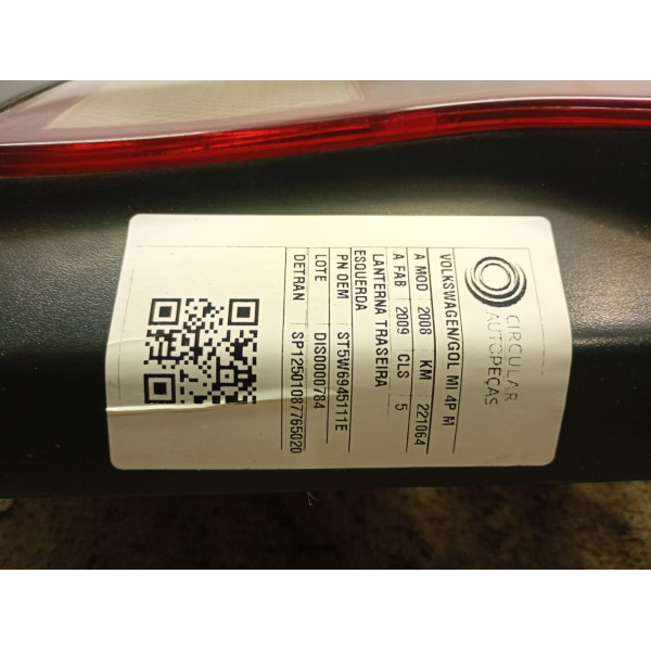 LANTERNA TRASEIRA ESQUERDA VOLKSWAGEN GOL 1.0 TOTAL FLEX 09