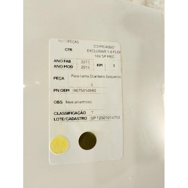 PARA-LAMA DIANTEIRO ESQUERDO CITROËNC3 PICASSO EXCLUS 1.6 14