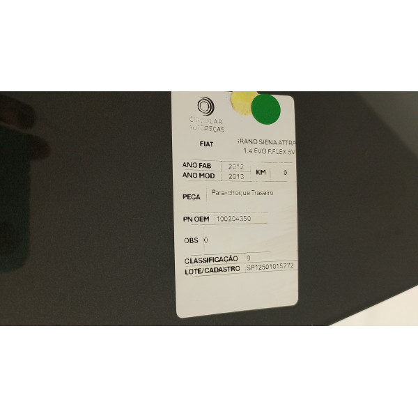 PARA-CHOQUE TRASEIRO FIAT GRAND SIENA ATTRAC. 1.4 PRETO 13