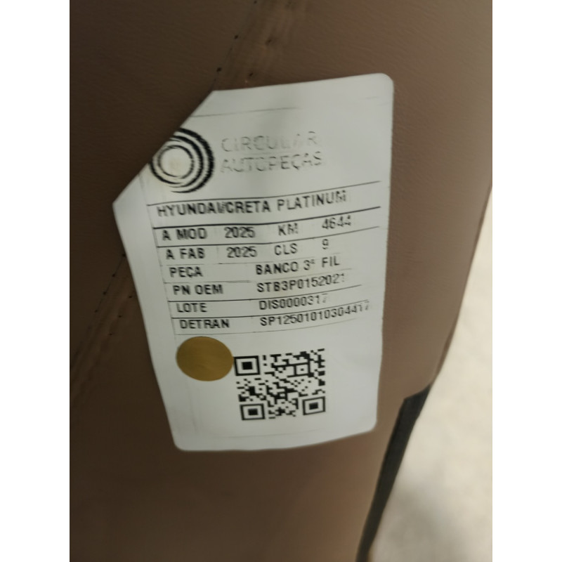 BANCO DO PASSAGEIRO TERCEIRA FILEIRA HYUNDAI CRETA PLAT 2025