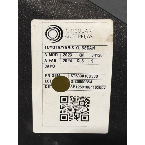 CAPÔ TOYOTA YARIS XL SEDAN 1.5 FLEX 16V 2023/2024