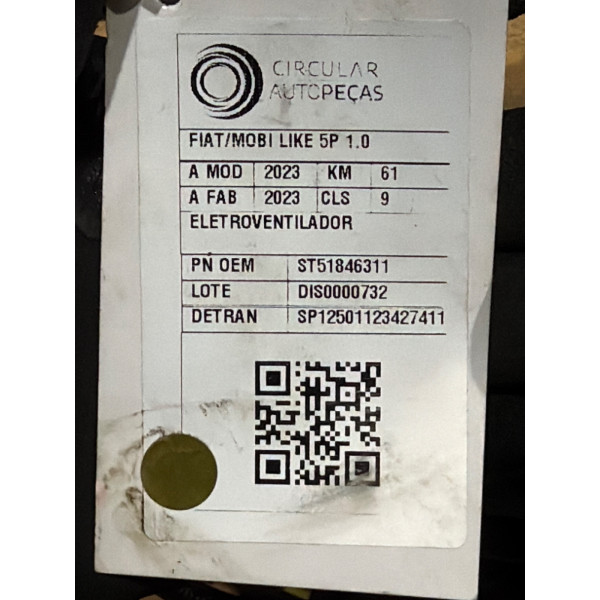 ELETROVENTILADOR FIAT MOBI LIKE 1.0 FIRE FLEX 2023/2023