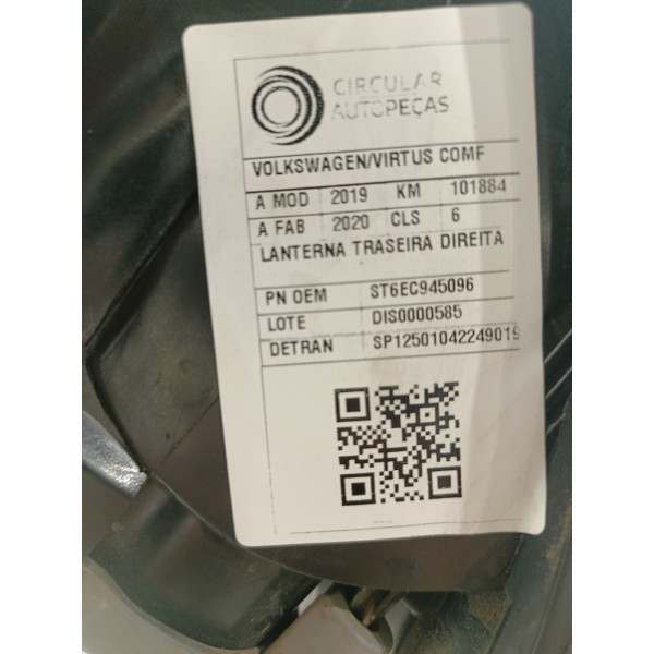 LANTERNA TRAS DIR VOLKSWAGEN VIRTUS COM. 200 TSI 1.0 19/20