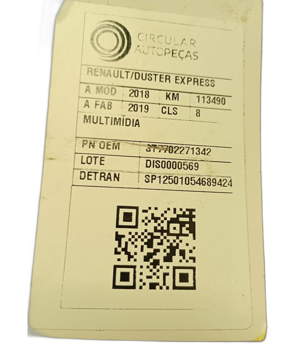 RÁDIO RENAULT DUSTER EXPRESSION 1.6 HI-FLEX 2018/2019 - 7702271342 - 