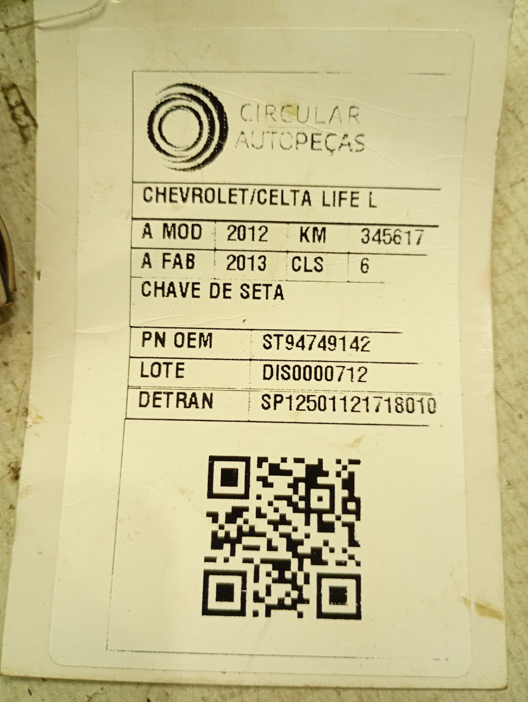 ALAVANCA COMANDO CHAVE SETA CHEVROLET CELTA LIFE 2012/13 - 94749142 - 