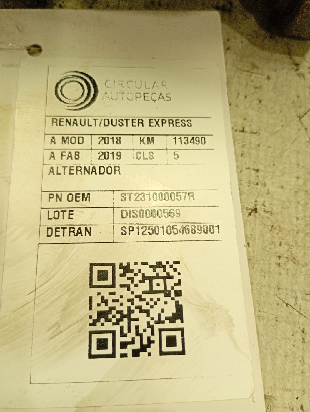 ALTERNADOR RENAULT DUSTER EXPRESSION 1.6 HI-FLEX 2018/2019 - 231000057R - 