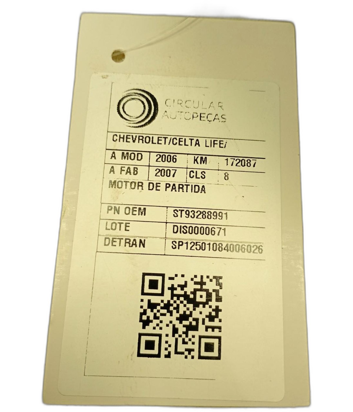 MOTOR PARTIDA CHEVROLET AGILE LTZ 1.4 MPFI 8V 2011 - 93288991 - 