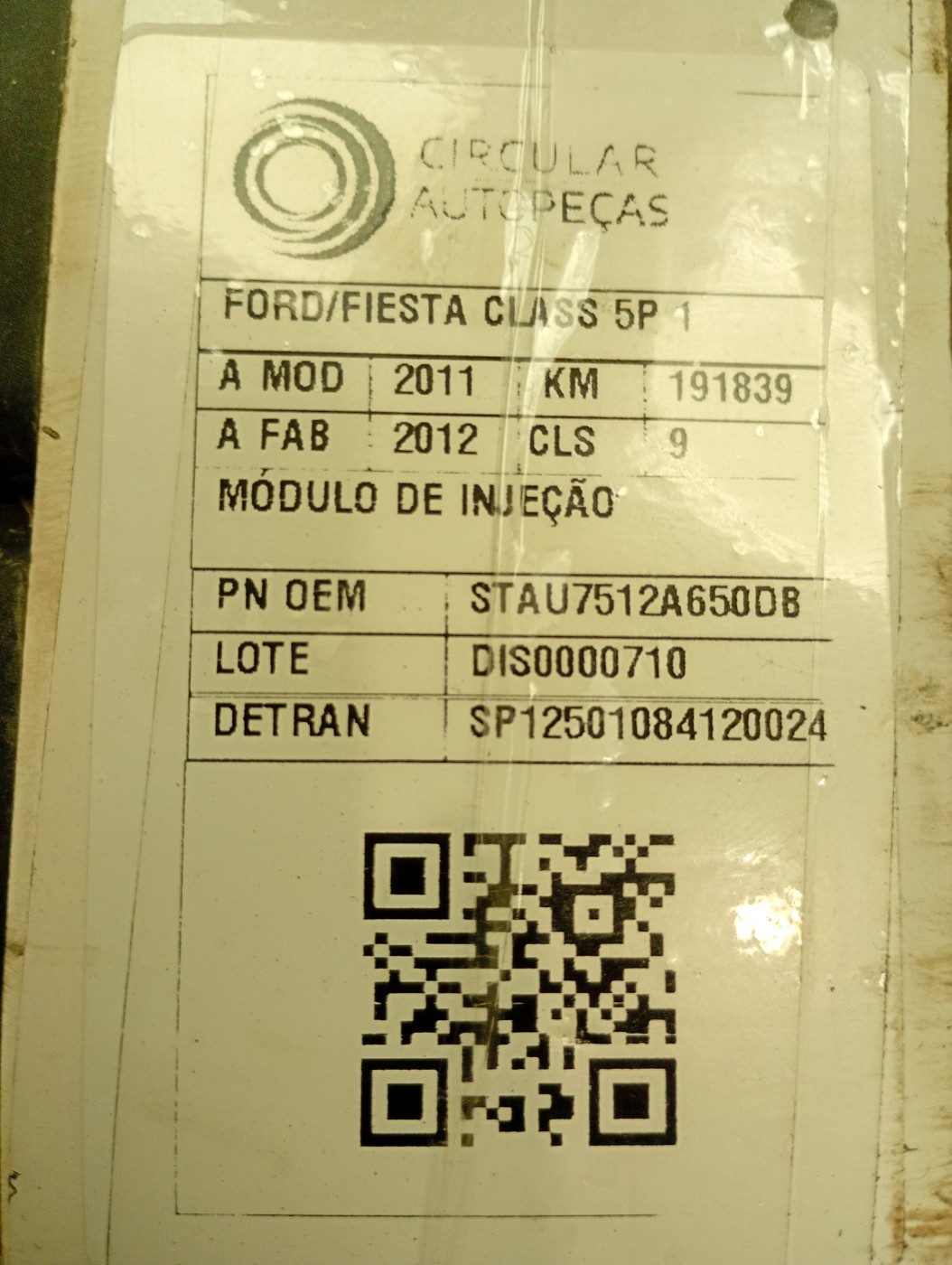 MÓDULO INJEÇÃO FORD FIESTA SED. 1.6 8V FLEX 4P 2012/2013 - STAU7512A650DB - 