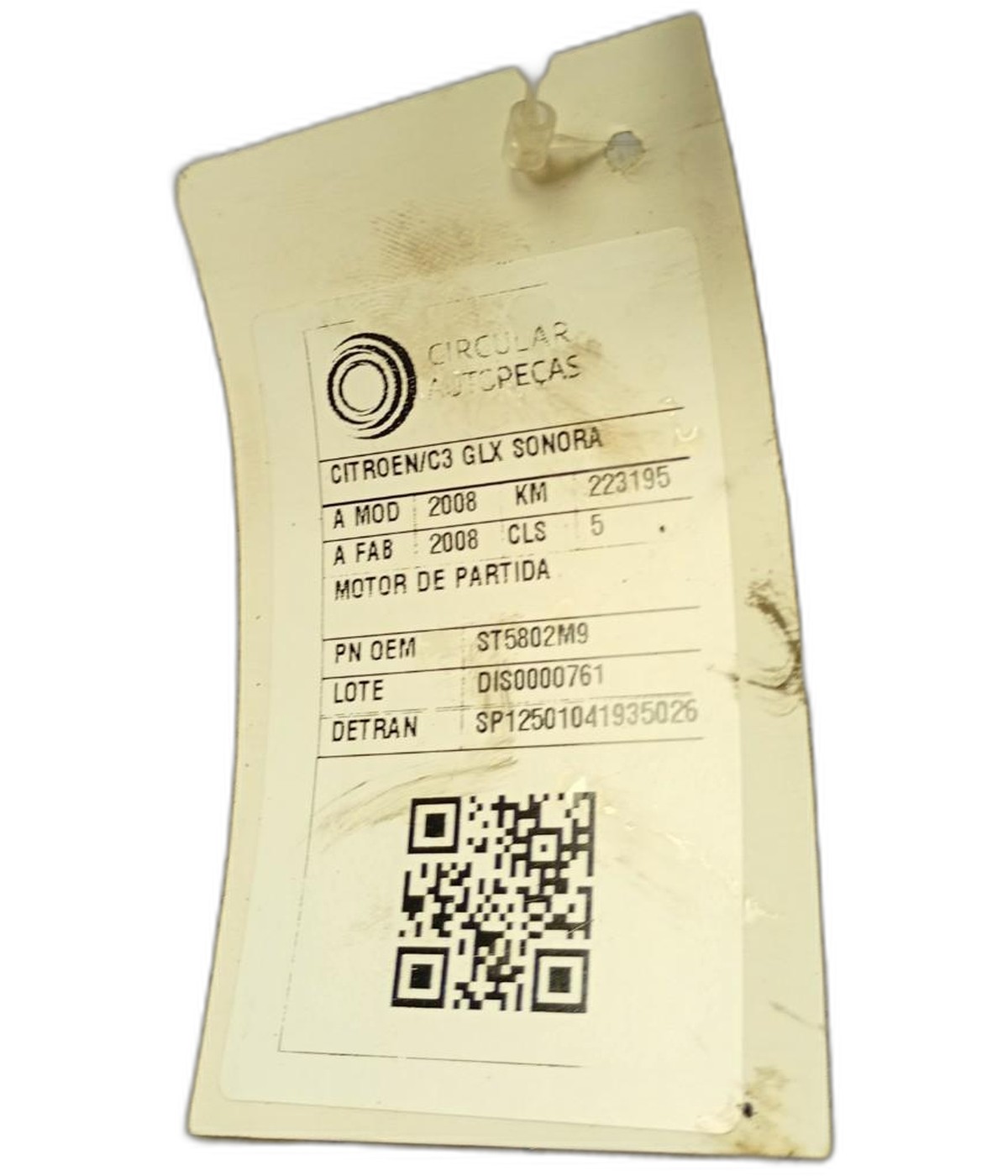 MOTOR PARTIDA CITROEN C3 GLX 1.4 GLX SONORA 1.4 FLEX 8V 5P 0... - 5802M9 - 