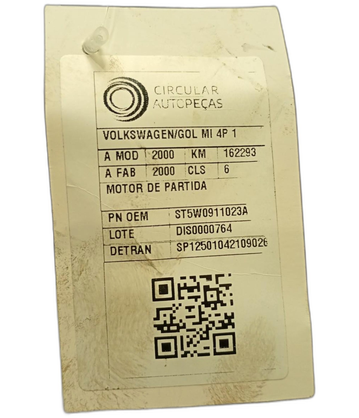 MOTOR PARTIDA VOLKSWAGEN GOL CITY (TREND) 1.0 FLEX 2007 - 5W0911023A - 