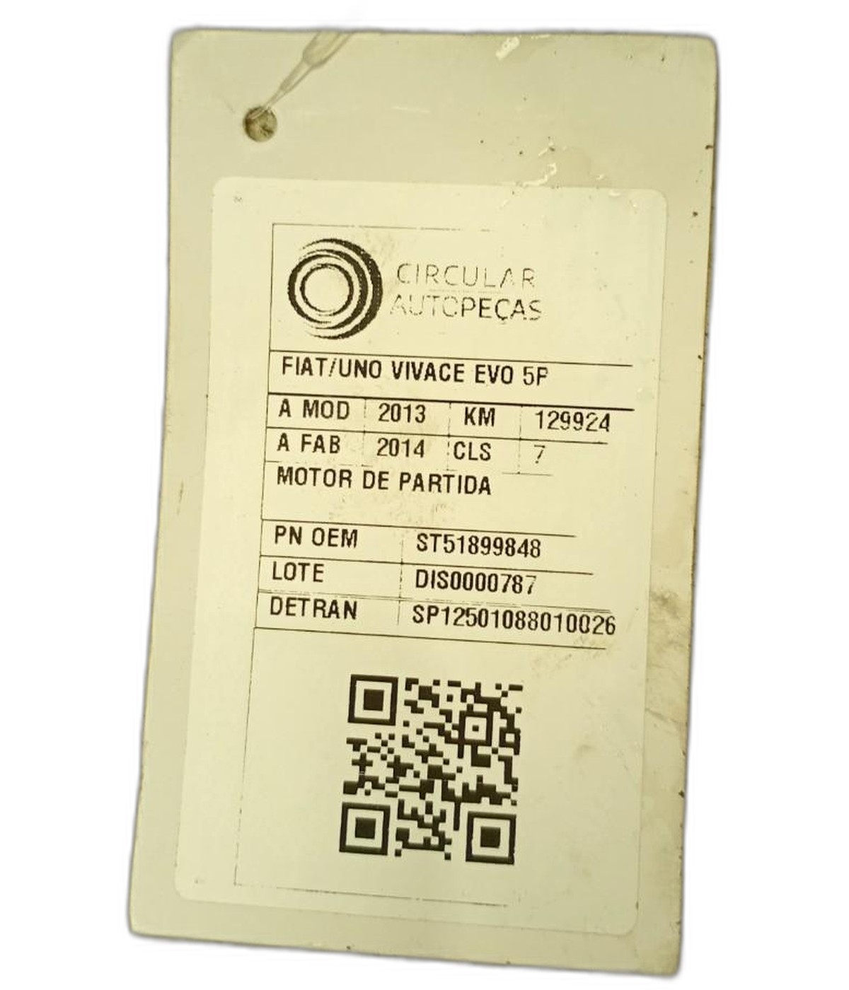 MOTOR PARTIDA FIAT UNO WAY 1.4 EVO FIRE FLEX 8V 2013/14 - 51899848 - 
