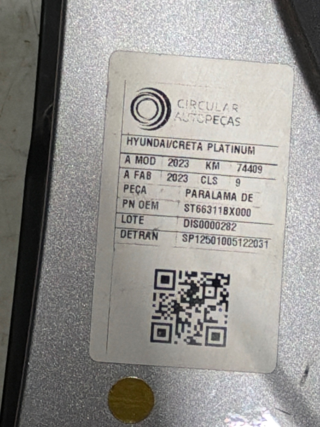 PARALAMA ESQUERDO PRATA HYUNDAI CRETA PLATINUM 1.0 2023/2023 - ST66311BX000 - 