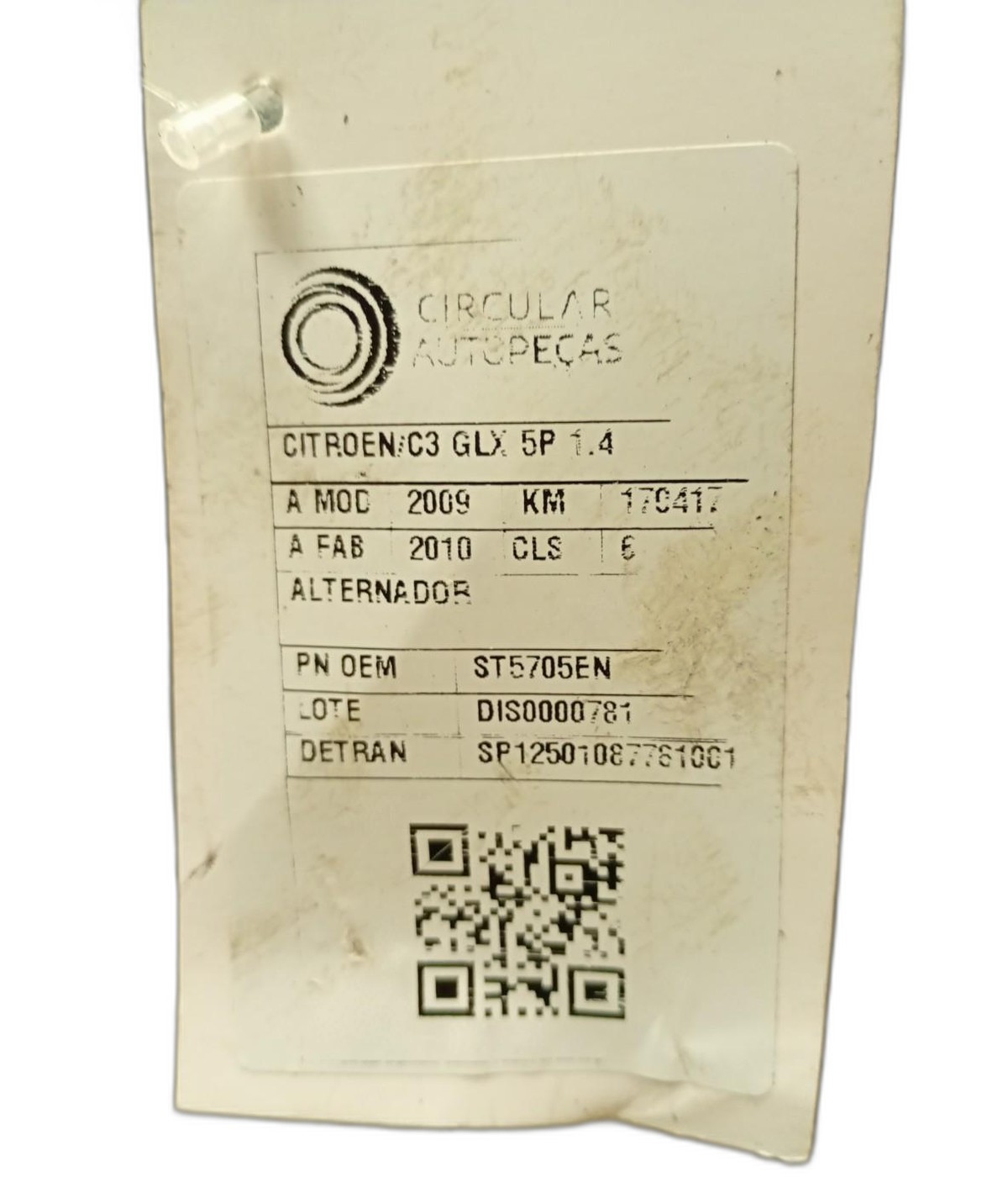 ALTERNADOR CITROEN C3 GLX 1.4 FLEX 8V 5P 2009/10 - ST5705EN - 