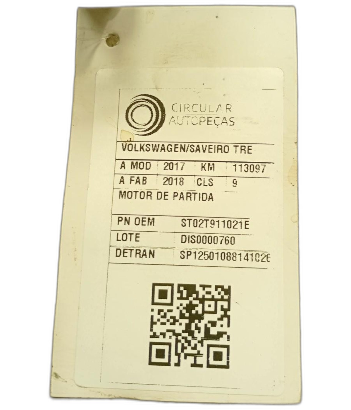 MOTOR PARTIDA VOLKSWAGEN POLO SEDAN 1.6 MI T.FLEX 2006 - ST02T911021E - 
