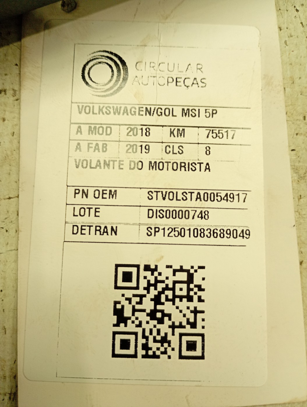 VOLANTE MOTORISTA VOLKSWAGEN GOL 1.6 MSI FLEX 8V 2018/19 - VOLSTA0054917 - 