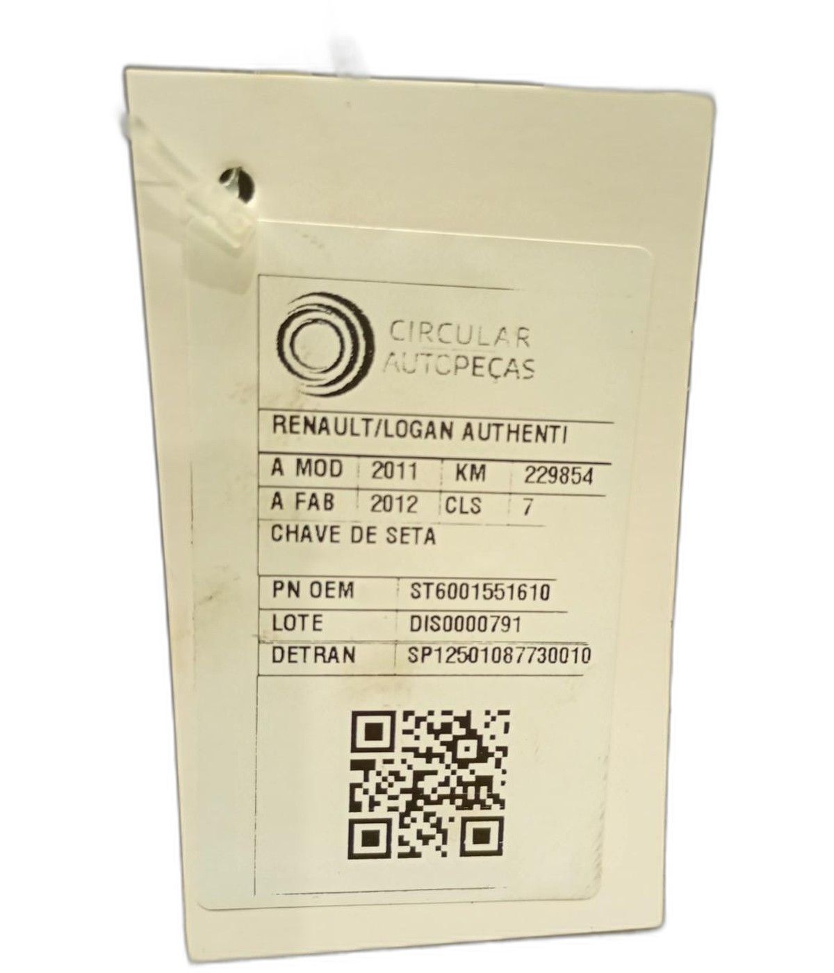 CHAVE SETA RENAULT SANDERO AUTHENTIQUE HI-FLEX 2011/12 - 6001551610 - 