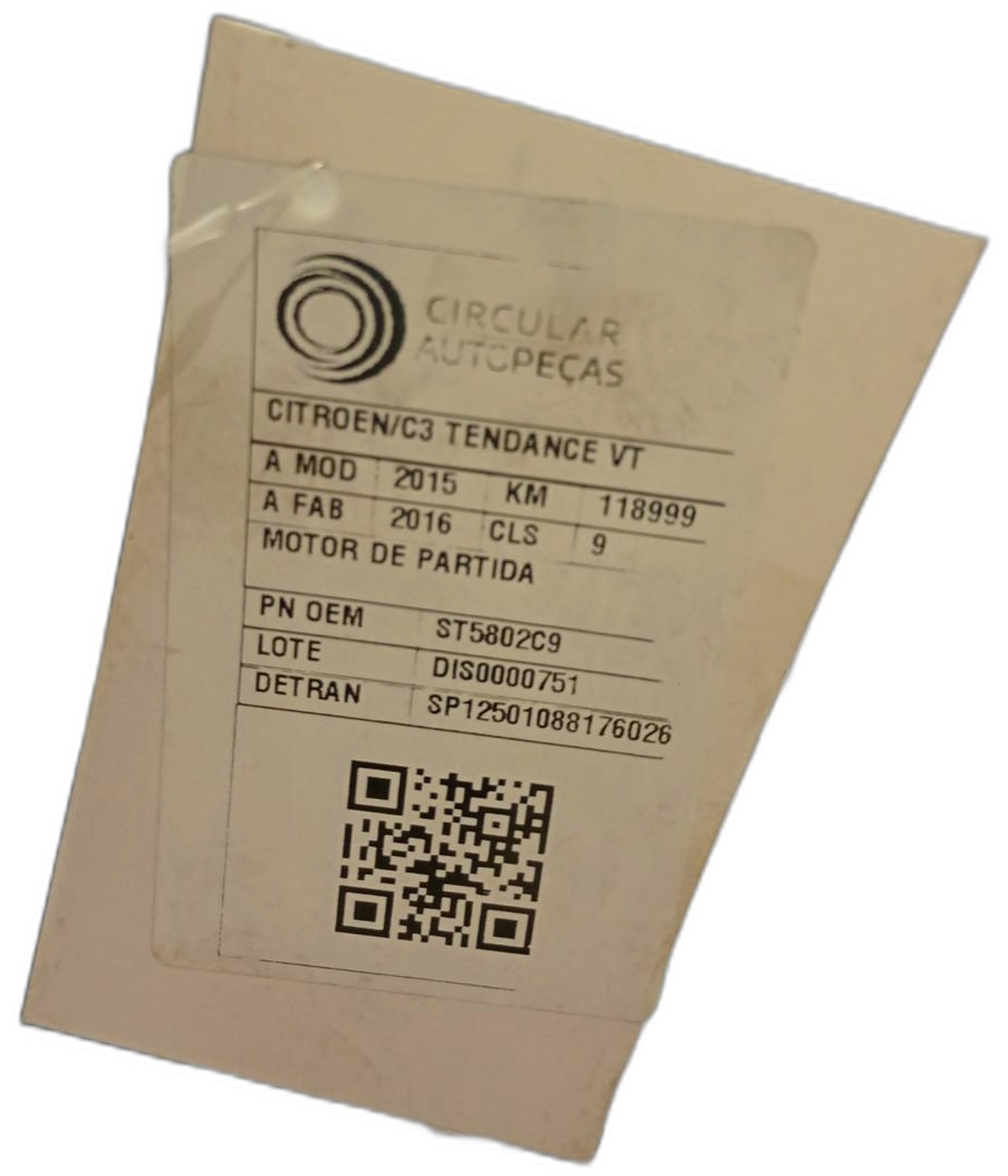 MOTOR PARTIDA CITROËN C3 PICASSO EXCLUSIVE 1.6 2013/14 - 5802C9 - 