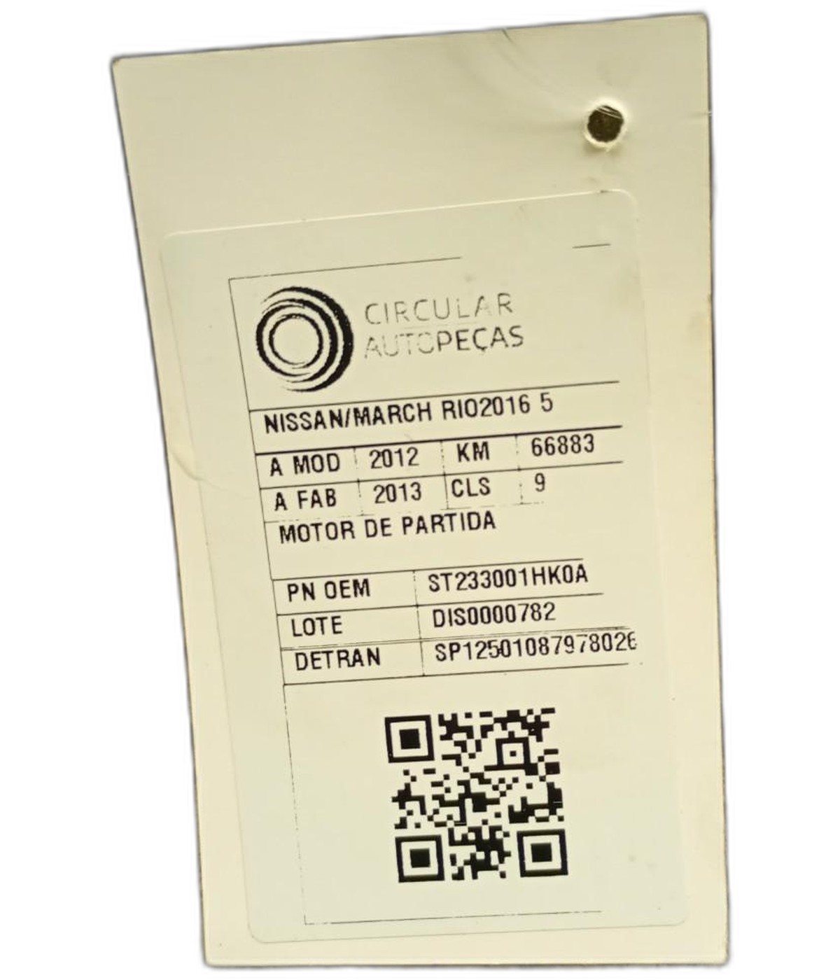 MOTOR PARTIDA NISSAN MARCH S 1.6 16V FLEX 2014 - 233001HK0A - 