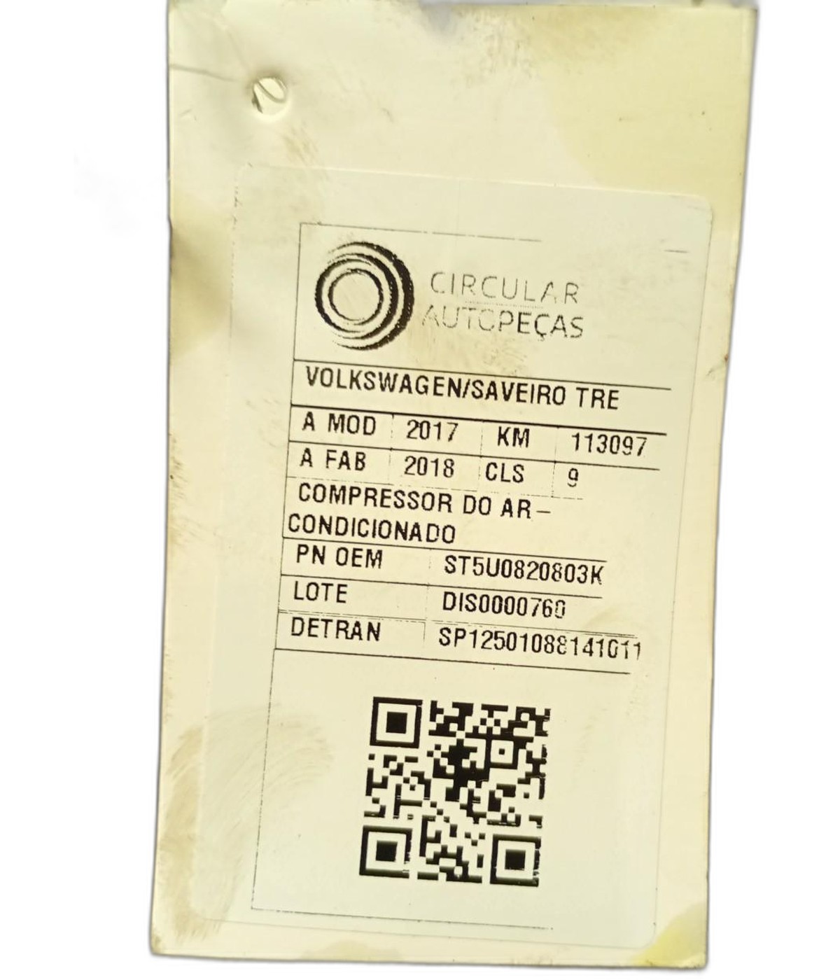COMPRESSOR AR-CONDICIONADO VOLKSWAGEN GOL 1.0 12V 2022/2023 - ST5U0820803K - 