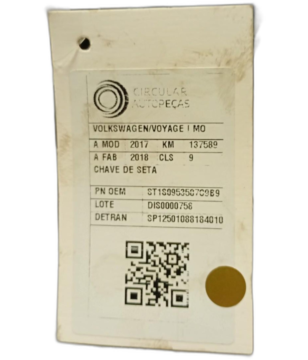 CHAVE SETA VOLKSWAGEN GOL 1.6 MSI FLEX 8V 5P 2021 - 1S0953507C9B9 - Up!