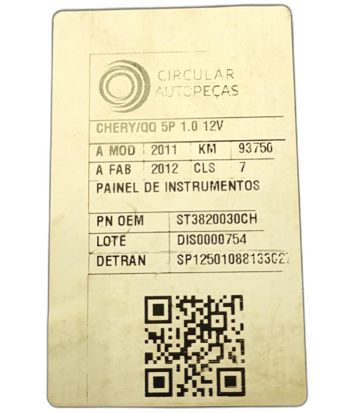 PAINEL INSTRUMENTOS CHERY QQ 1.1/1.0 12V 69CV 5P 2011/12 - 3820030CH - 